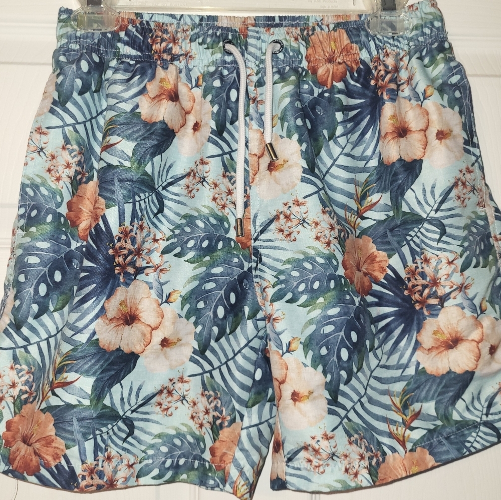 Franks Tropical‎ Floral Swim Shorts Size Medium Green Pink